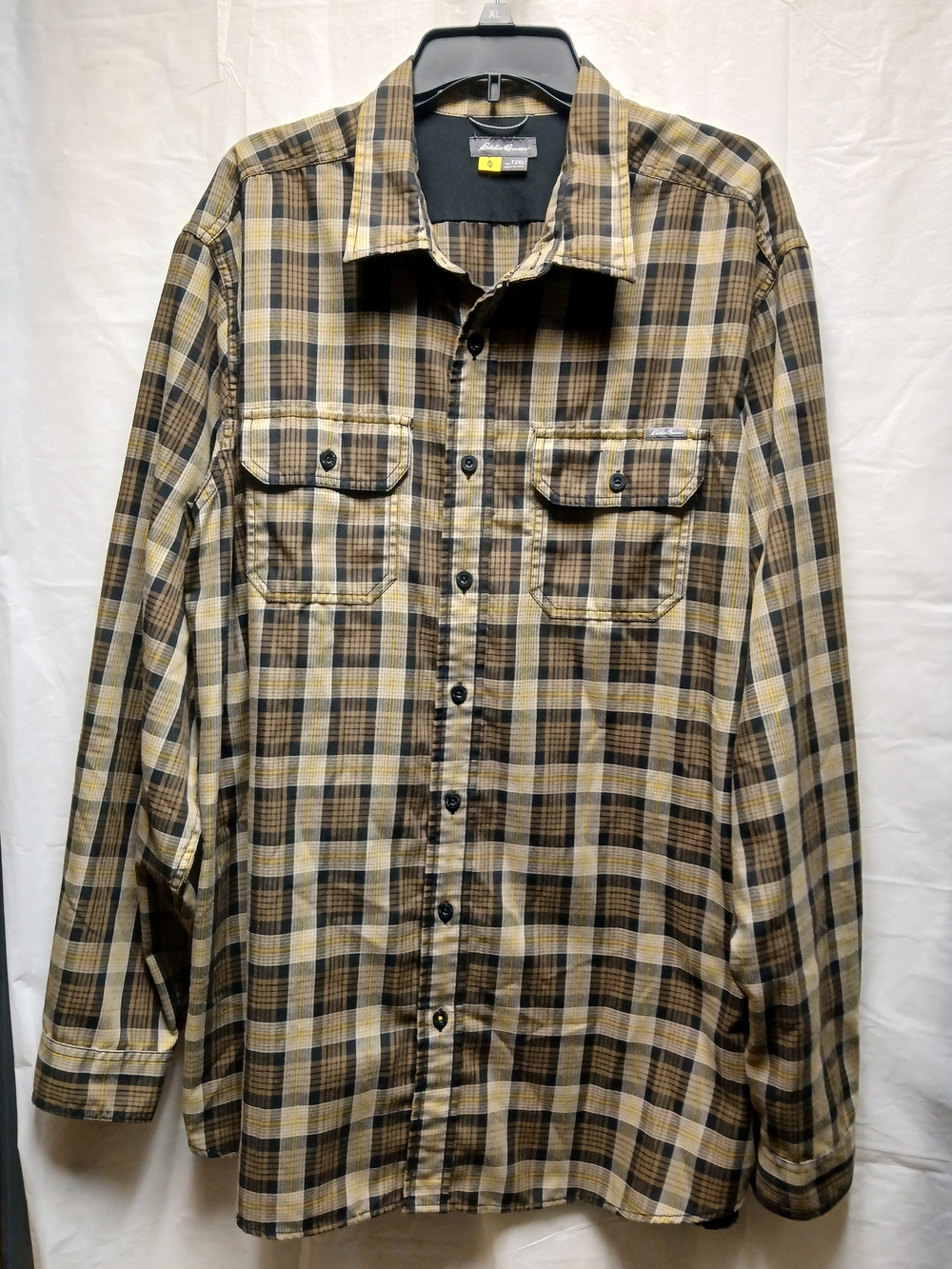 Eddie Bauer Men's Plaid Button-Down Shirt - Beige, Brown, Black